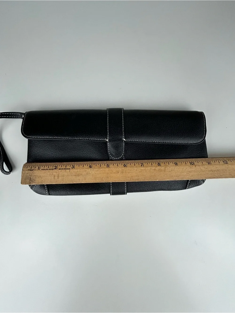 ANN TAYLOR LOFT WRISTLET CLUTCH BLACK LEATHER